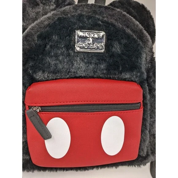 Disney Mickey Mouse Mini Backpack Furry Ears Black Red NWT